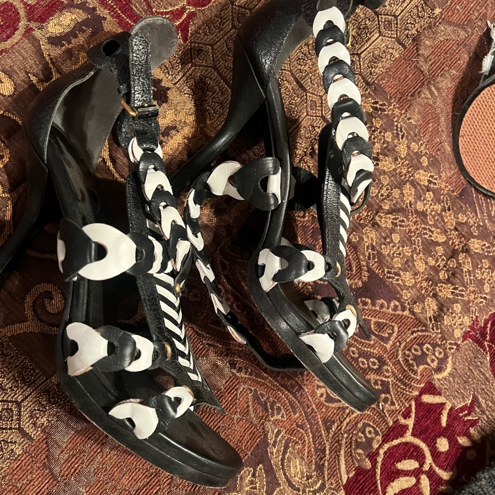 Balenciaga Black and White Heels with Bold Design